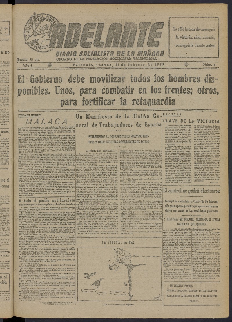 Adelante: diario socialista de la maana del 11 de febrero de 1937