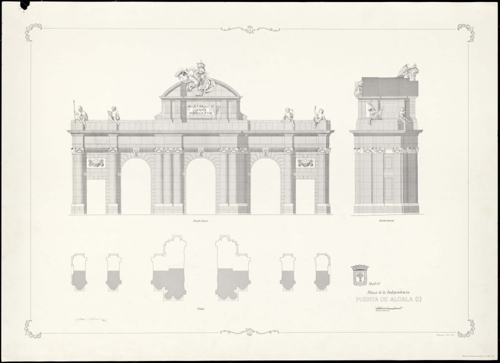 Dos planos de la Puerta de Alcal en la plaza de la Independencia