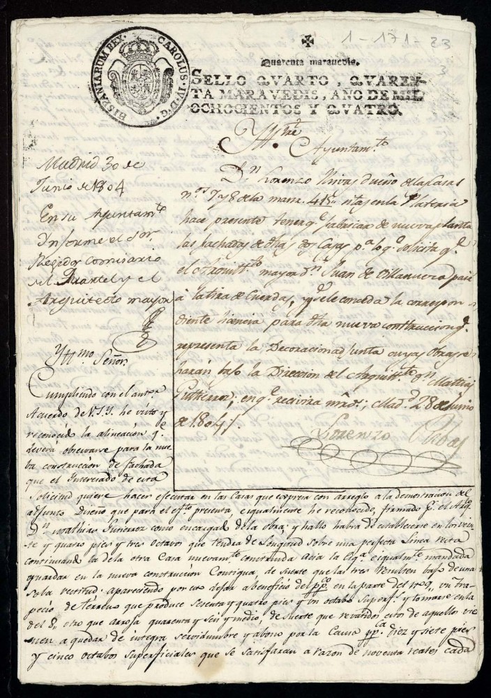 Licencia a Don Lorenzo Ribas para reedificar la fachada de la casa en la calle de las Platerías (hoy Mayor) 7 y 8 antiguo, manzana 415