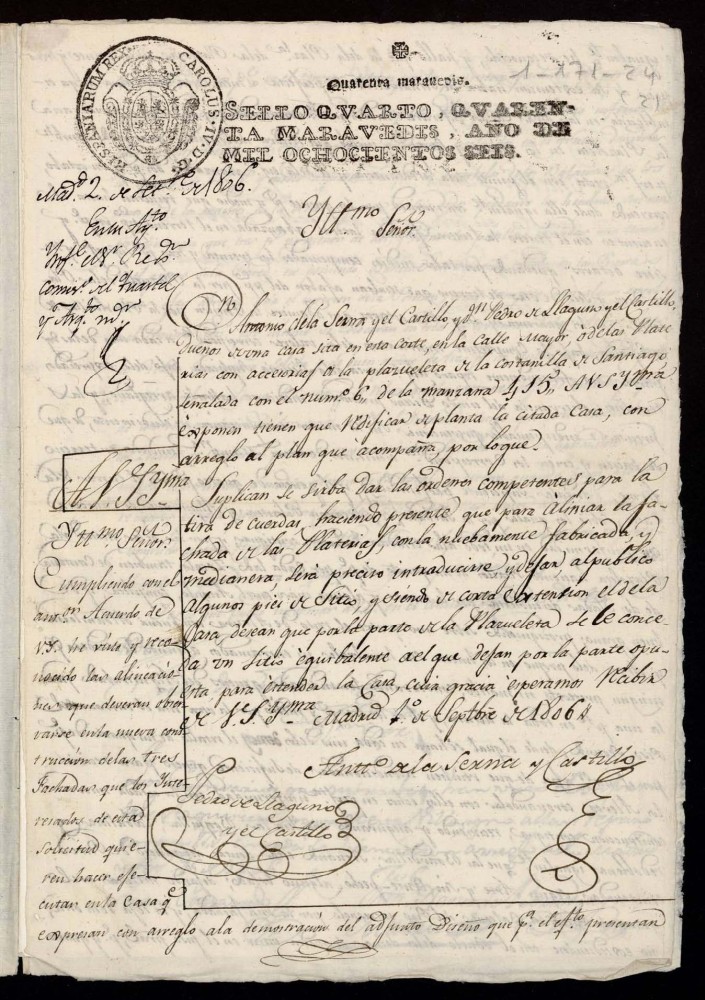 Licencia a Don Antonio de la Serna y el Castillo y Don Pedro Llaguno y el Castillo para reedificar la casa en la calle de las Plateras (hoy Mayor) n 6 antiguo, manzana 415