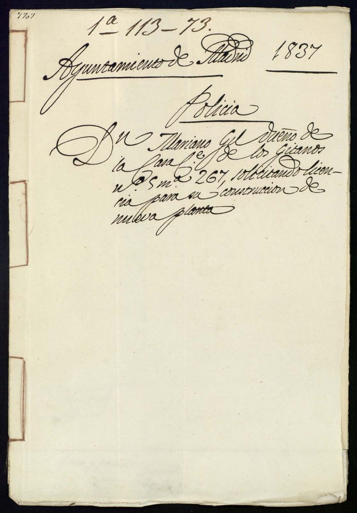 Don Mariano Gil, dueo de la casa, calle de los Gitanos n 5, manzana 267, solicitando licencia para su contruccin de nueva planta.