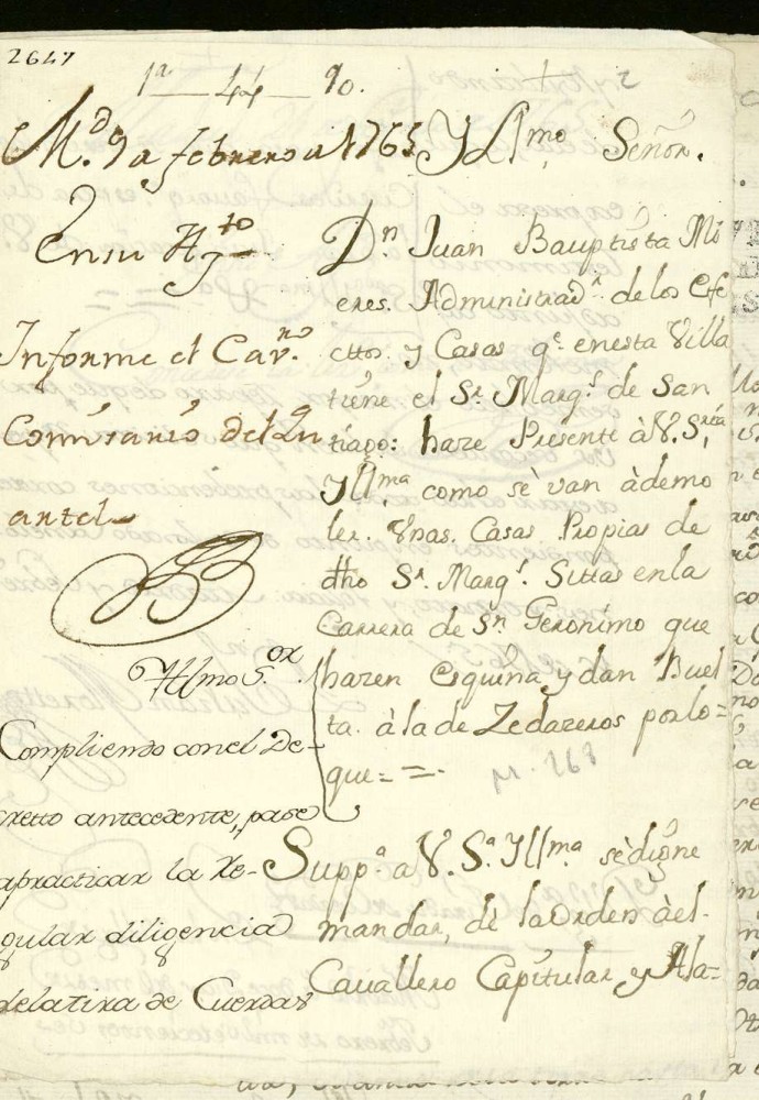 Licencia a Don Juan Bautista Mieres por el marqus de Santiago para edificar en la Carrera de San Jernimo esquina a la de Cedaceros