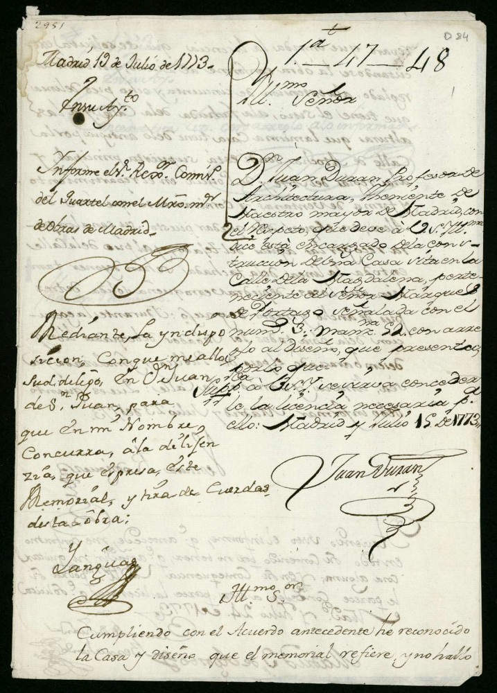 Licencia a Don Juan Durán por el marqués de Portazgo para edificar en la calle de la Magdalena nº 3 manzana 52