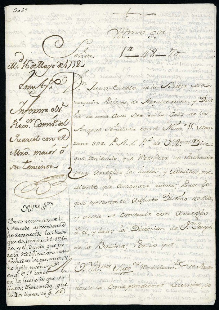 Licencia a Don Juan Eusebio de la Biesca para reedificar en la costanilla de los ngeles n 11, manzana 398