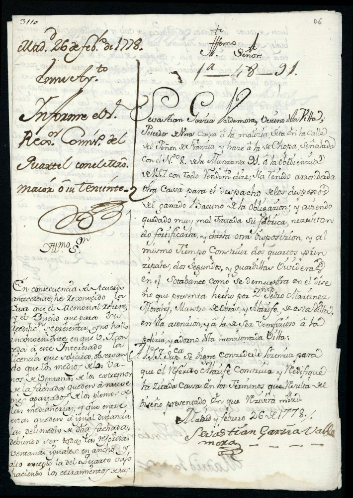 Licencia a Sebastin Garca Valdemora para repasar su casa calle del Pen de Francia n 8, manzana 91