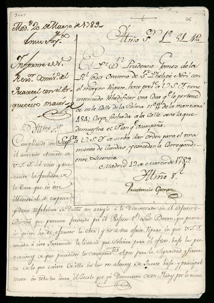 Licencia al Oratorio de San Felipe Neri para reedificar en la calle de la Palma n 11 manzana 454