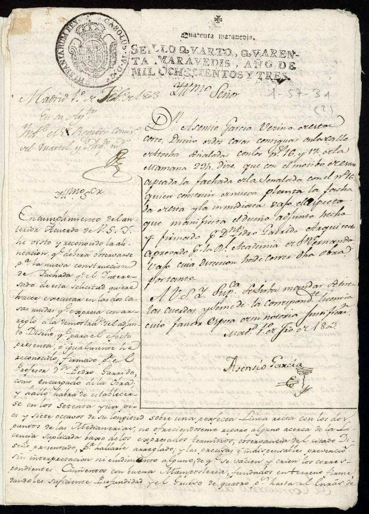 Licencia a Don Asensio Garca y Ordoez para reedificar las fachadas de las casas en la calle de Atocha n 16 y 17 antiguo, manzana 234