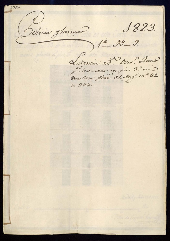 Licencia a don Domingo Llano para levantar un piso tercero en una casa de la Plazuela del ngel, n 22, manzana 234.