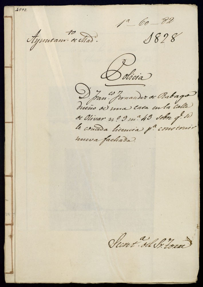 Don Francisco Fernndez de Rabago, dueo de una casa en la calle de Olivar, 9 manzana 43, sobre se le conceda licencia para construir nueva fachada