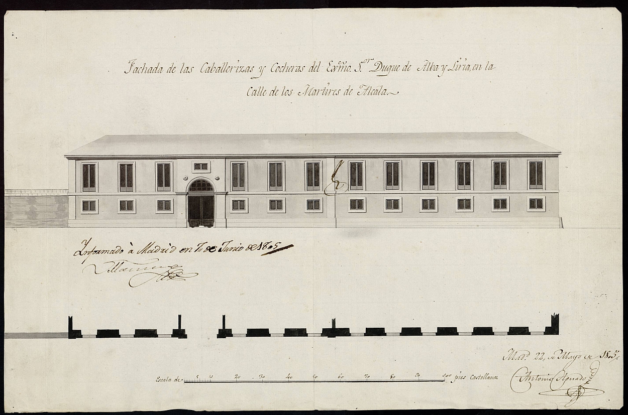 Licencia al Sr. Duque de Berwick y Alba para la construcción de la fachada de la casa caballeriza en la calle de los Mártires de Alcalá nº 6 antiguo, manzana 273