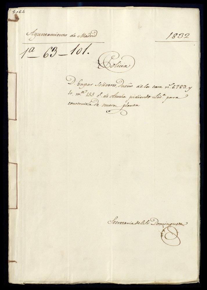 Don Gaspar Soliveres, dueo de la casa, 6, 7, 8, 9 y 10, manzana 155 calle de Atocha pidiendo licencia para construirla de nueva planta.
