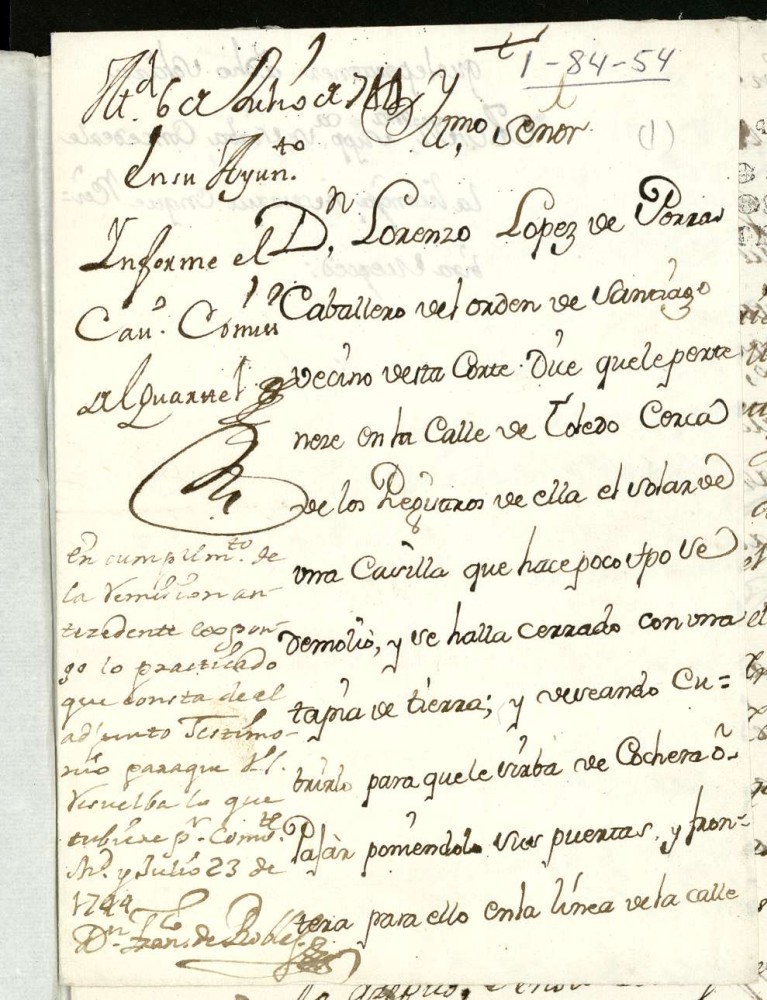 Licencia a Don Lorenzo Lpez de Parra para obrar cocheras en un solar de la Calle de Toledo, inmediato a los Registros.