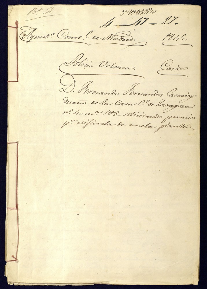 Don Fernando Fernndez Casariego, dueo de la casa, calle de Zaragoza n 4, manzana 198, solicitando permiso para edificarla de nueva planta.