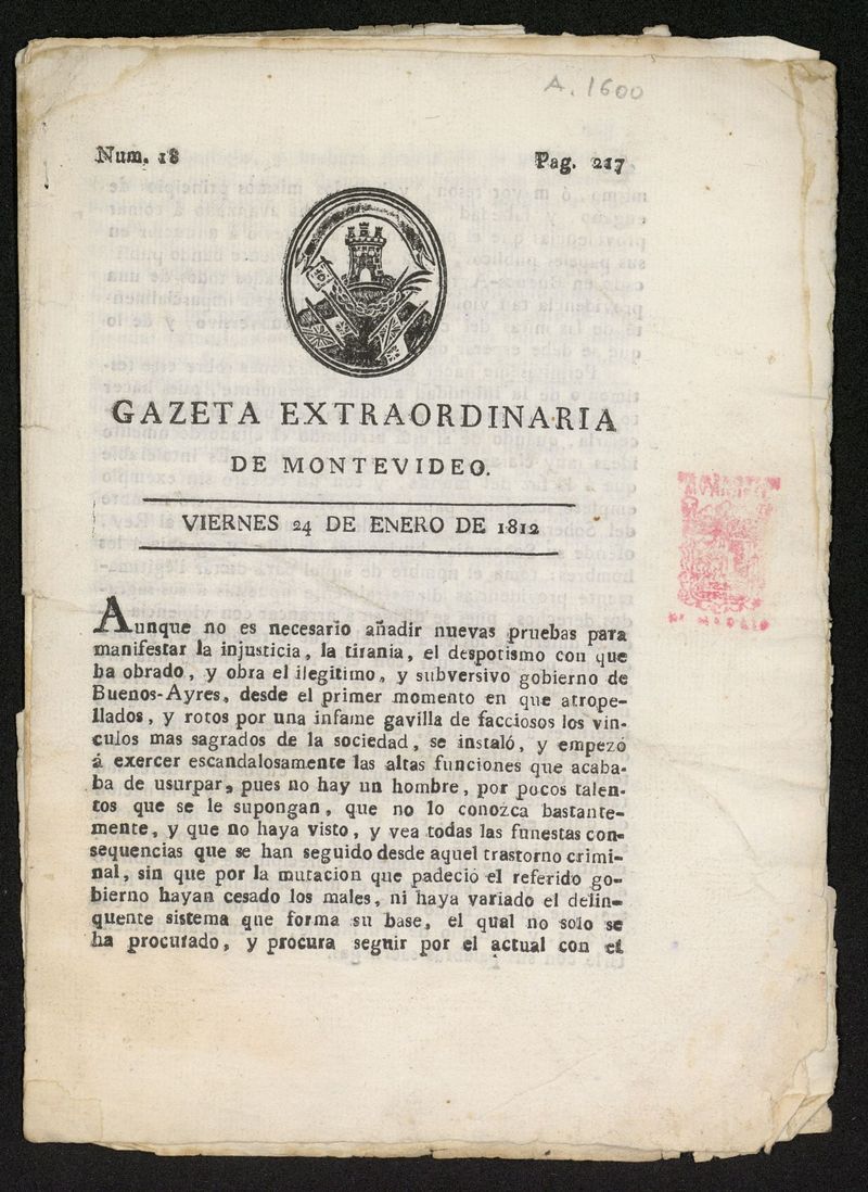 Gazeta de Montevideo del 24 de enero de 1812