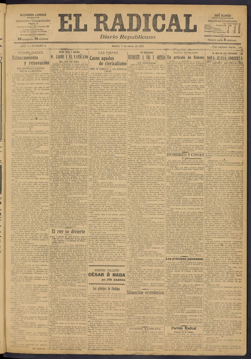 El Radical: diario republicano del 7 de marzo de 1910
