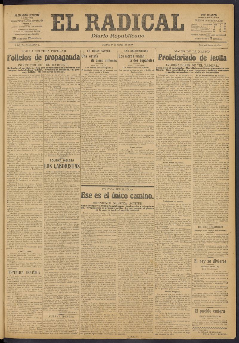 El Radical: diario republicano del 9 de marzo de 1910