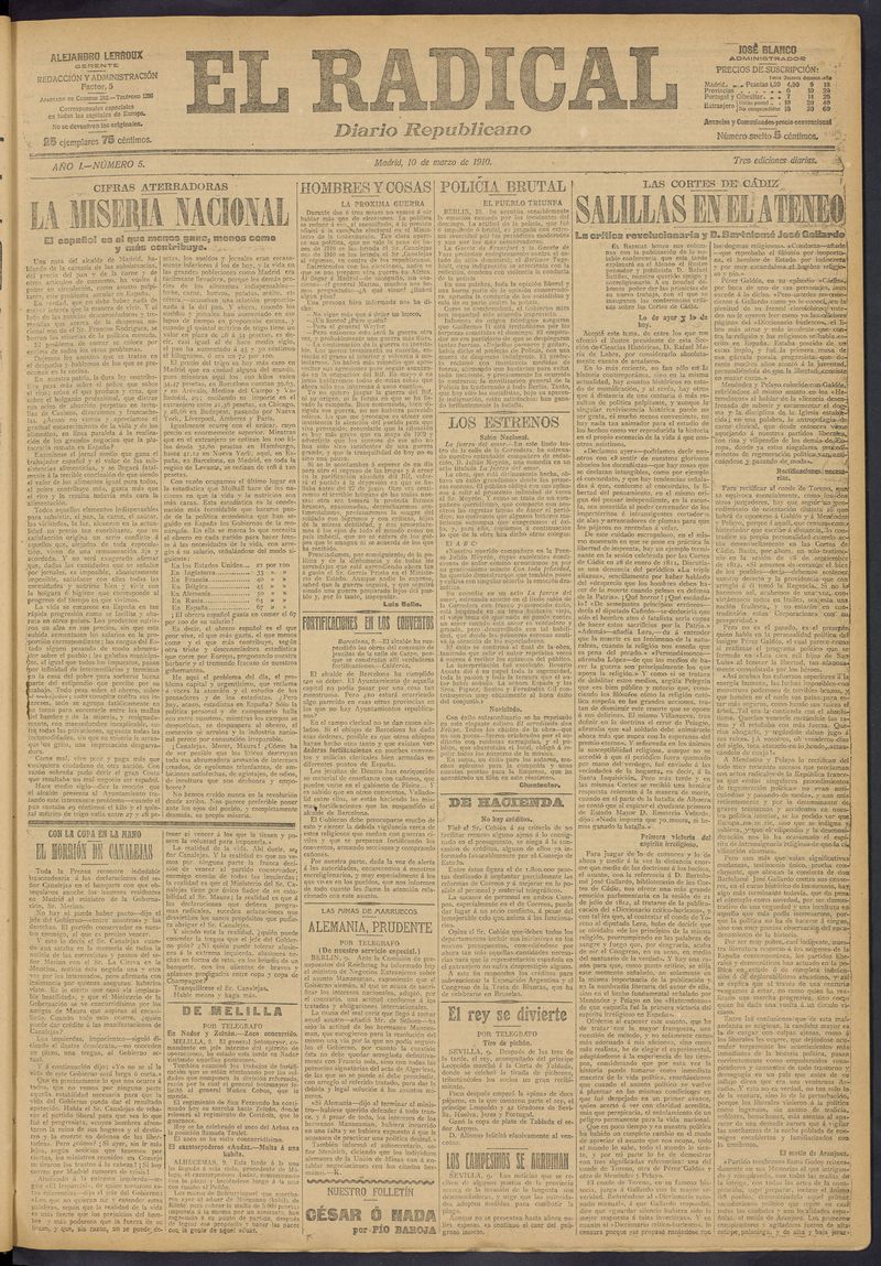 El Radical: diario republicano del 10 de marzo de 1910
