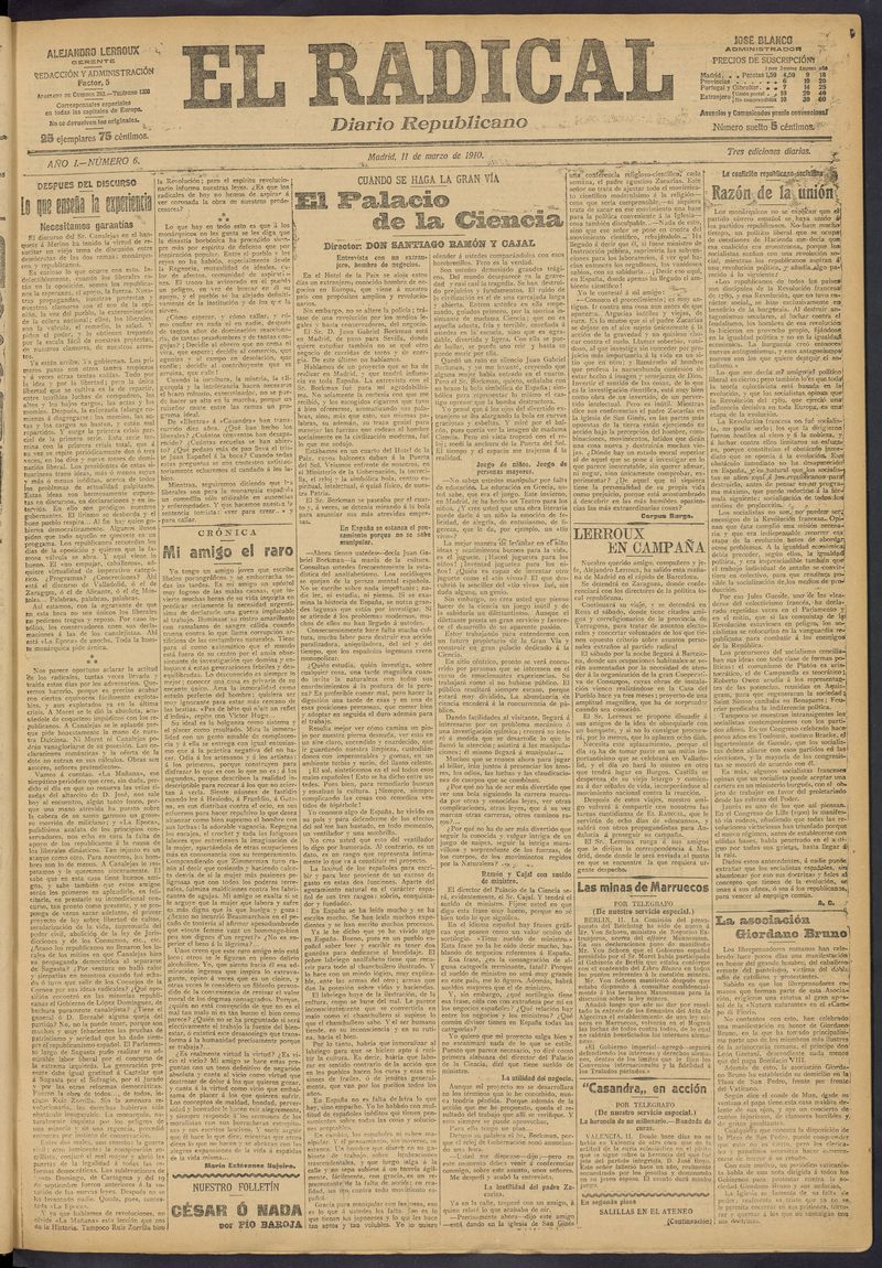 El Radical: diario republicano del 11 de marzo de 1910