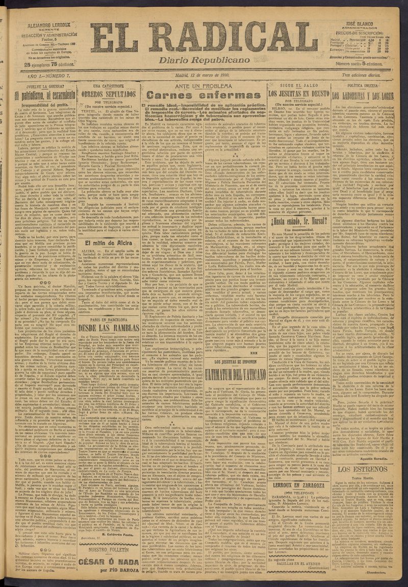 El Radical: diario republicano del 12 de marzo de 1910