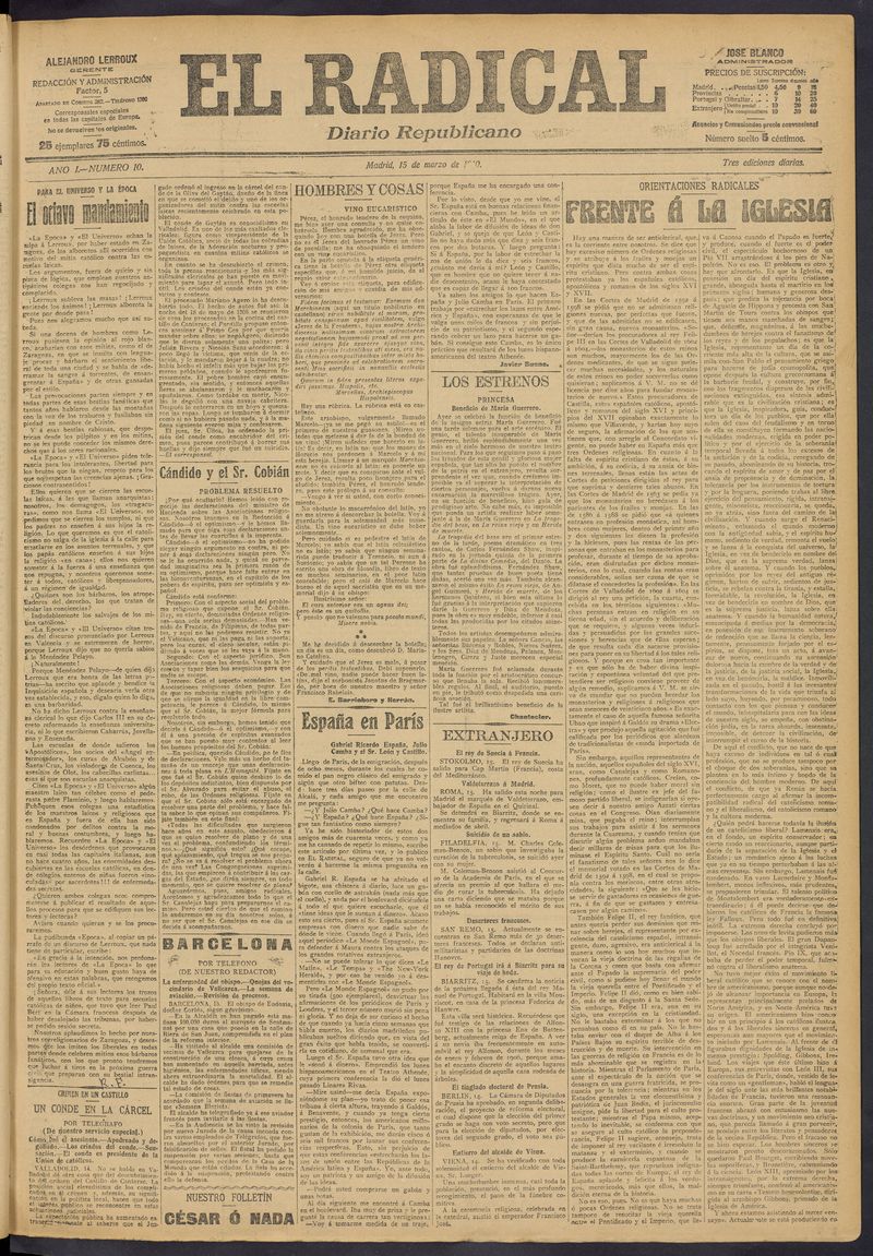 El Radical: diario republicano del 15 de marzo de 1910