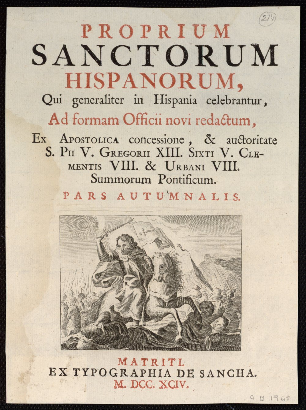 Proprium sanctorum Hispanorum [...] pars Autumnalis