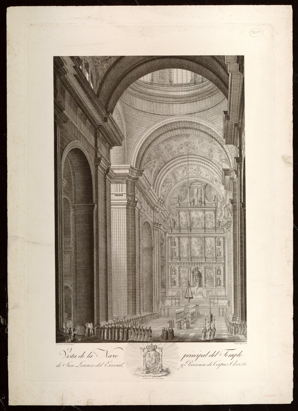 Vista de la nave principal del templo de San Lorenzo del Escorial y Procesin de Corpus Christi