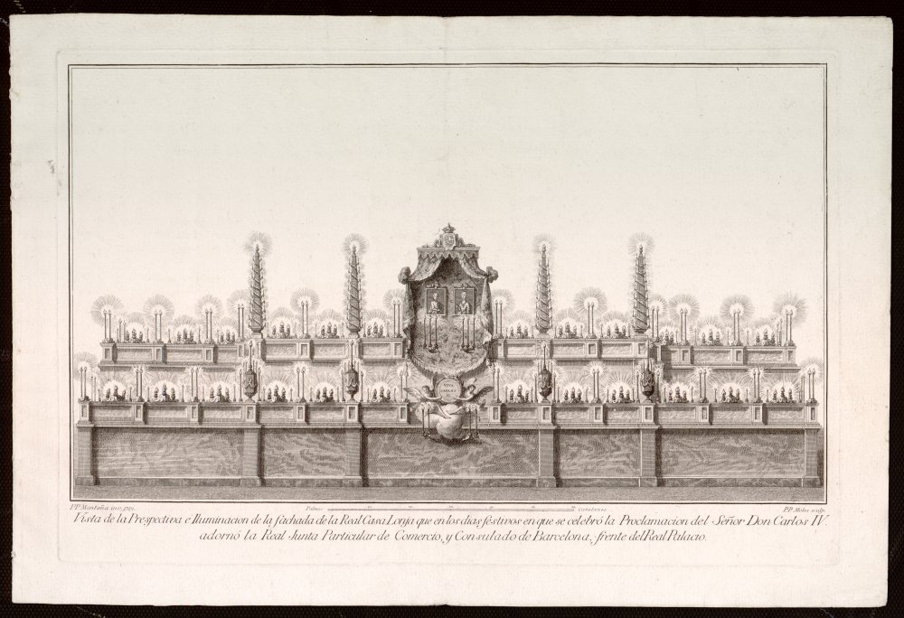 Vista del adorno de la fachada de la Real CasaLonja de Barcelona
