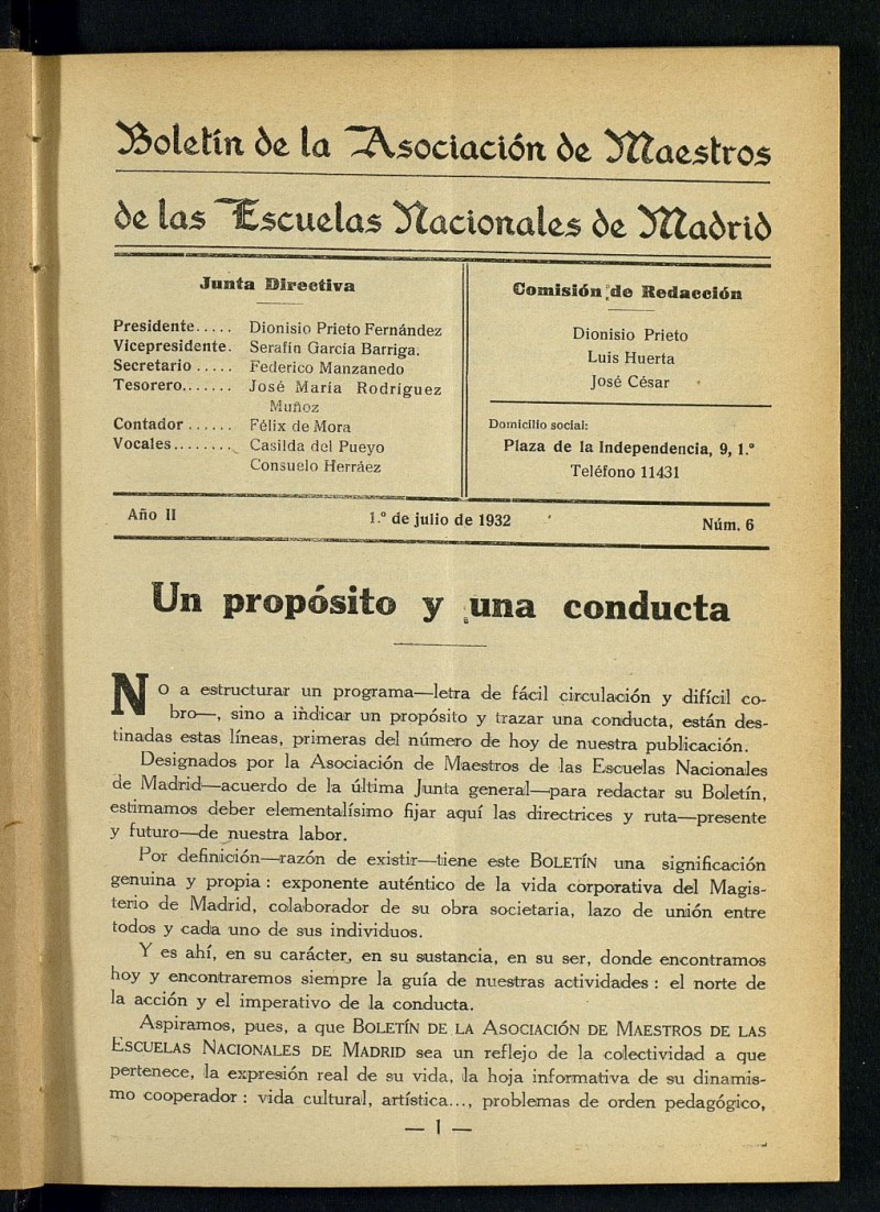 Boletn de la Asociacin de Maestros de las Escuelas Nacionales de Madrid del 1 de julio de 1932