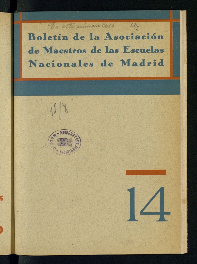 Boletn de la Asociacin de Maestros de las Escuelas Nacionales de Madrid de julio de 1934