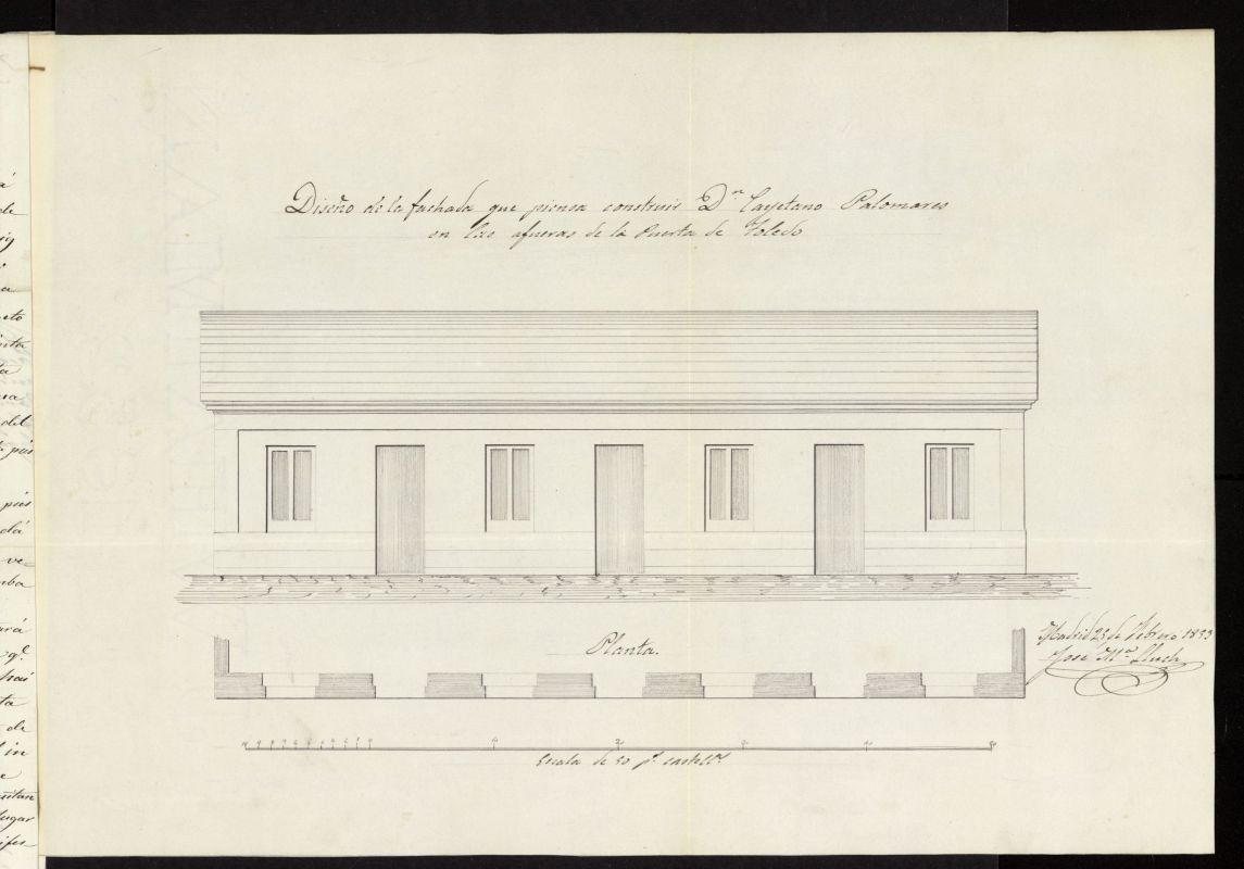 D. Cayetano de Palomares, solicitando licencia para edificar una casa en un terreno de su propiedad fuera de la puerta de Toledo al lado de la alcantarilla y arroyo del Canal del Manzanares que baja del Matadero