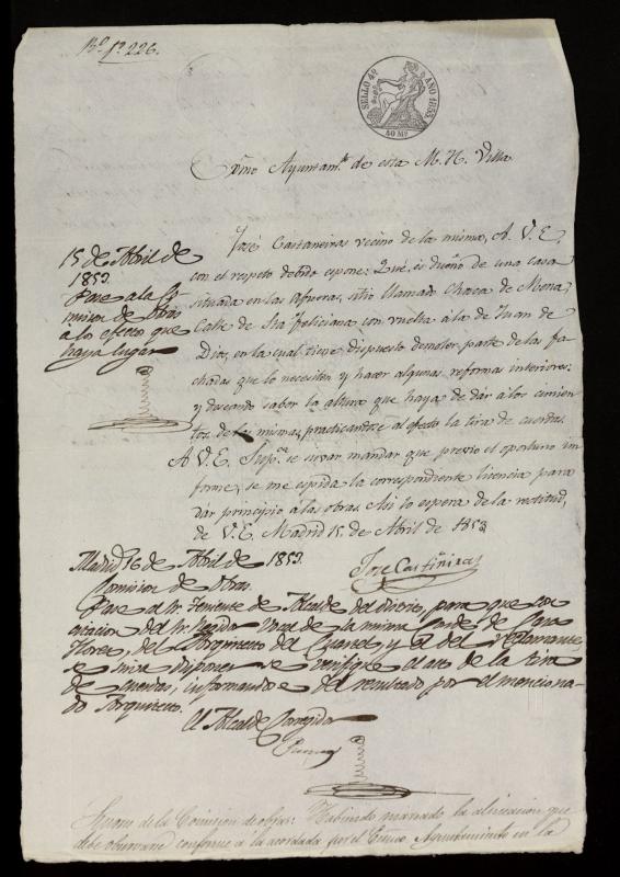 Licencia para hacer obras en una casa situada en las Charcas de Mena, calle de Sta. Feliciana, con vuelta a la de Juan de Dios. (1853)