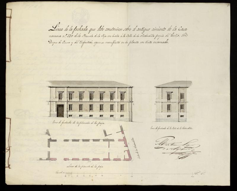 Excelentsimo Sr. Duque de Osuna, rectificar una parte de la fachada de su  casa en la Plazuela de la Paja. (1853)