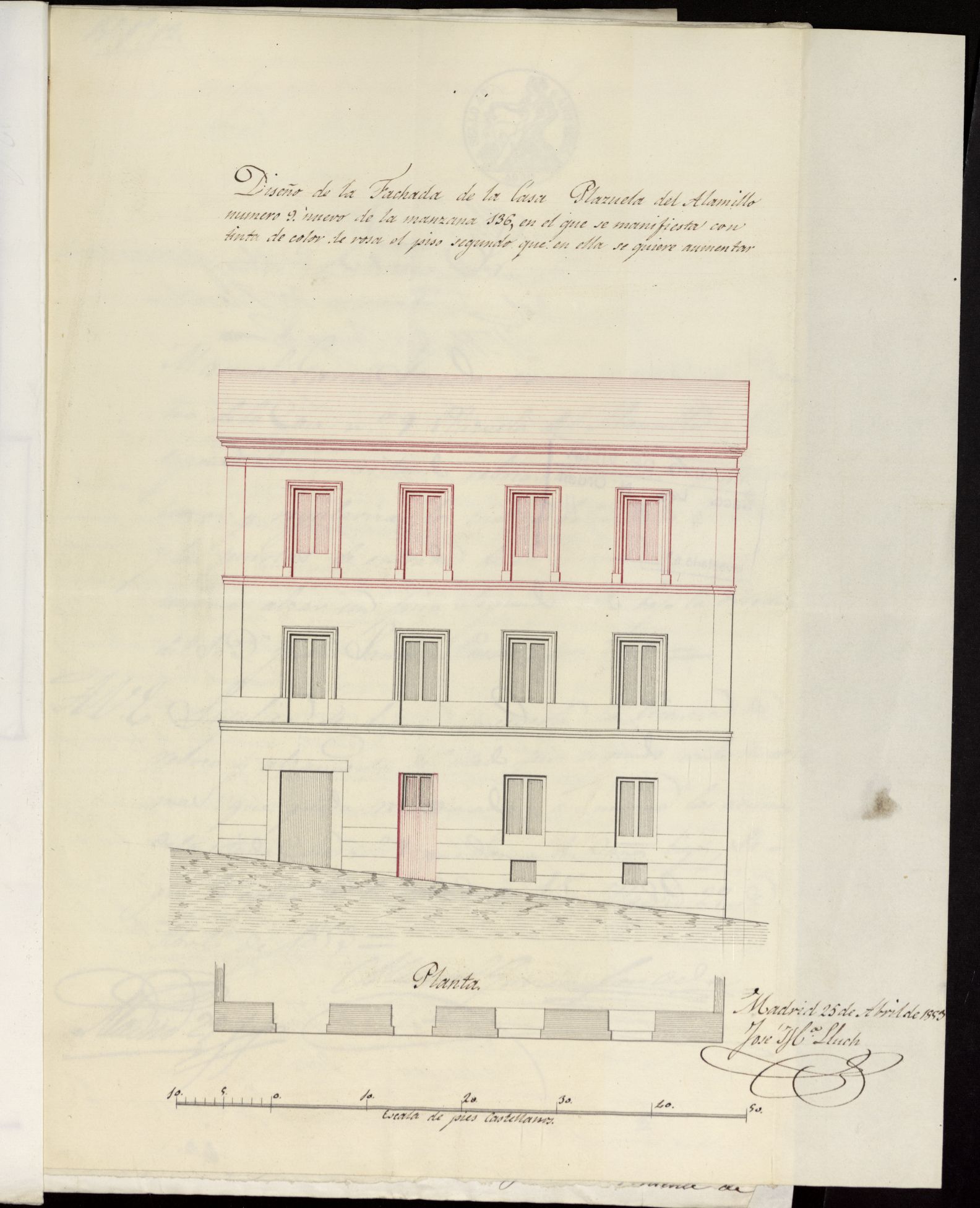 Licencia a D. Manuel Garca, para levantar un piso 2 a la casa Plaza del Alamillo n 9, manzana 136. (1853)