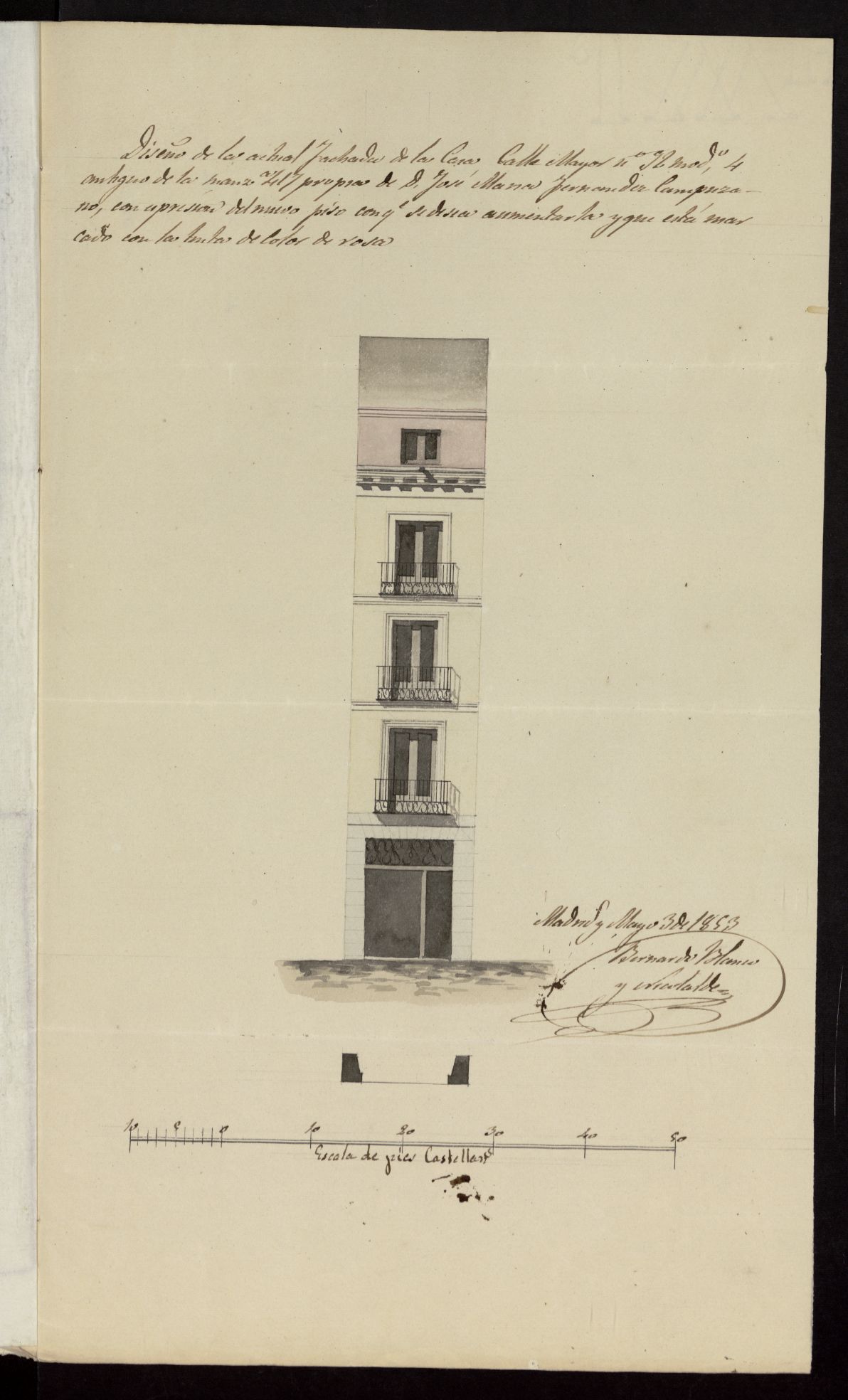 D. Jos M Fernndez Campuzano, licencia para levantar un piso sotabanco a la casa calle Mayor n 92 (actual n 56) (1853)