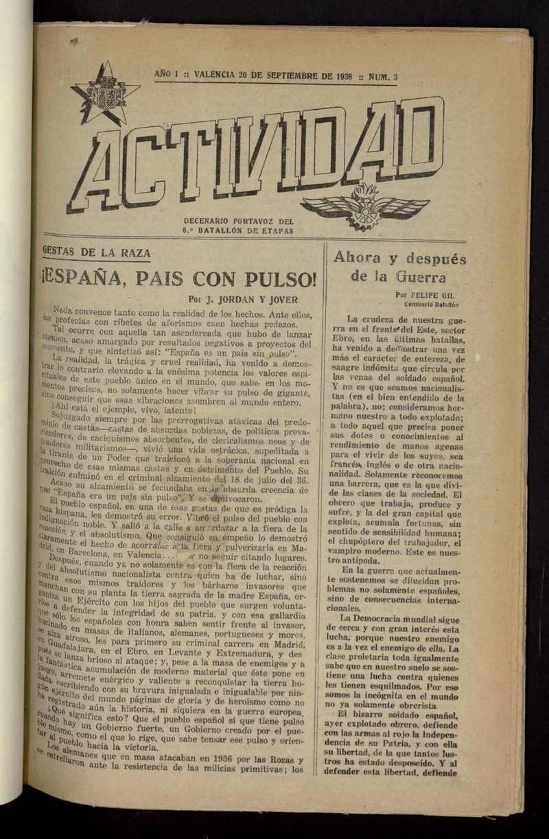 Actividad (Valencia. 1938) del 20 de septiembre de 1938