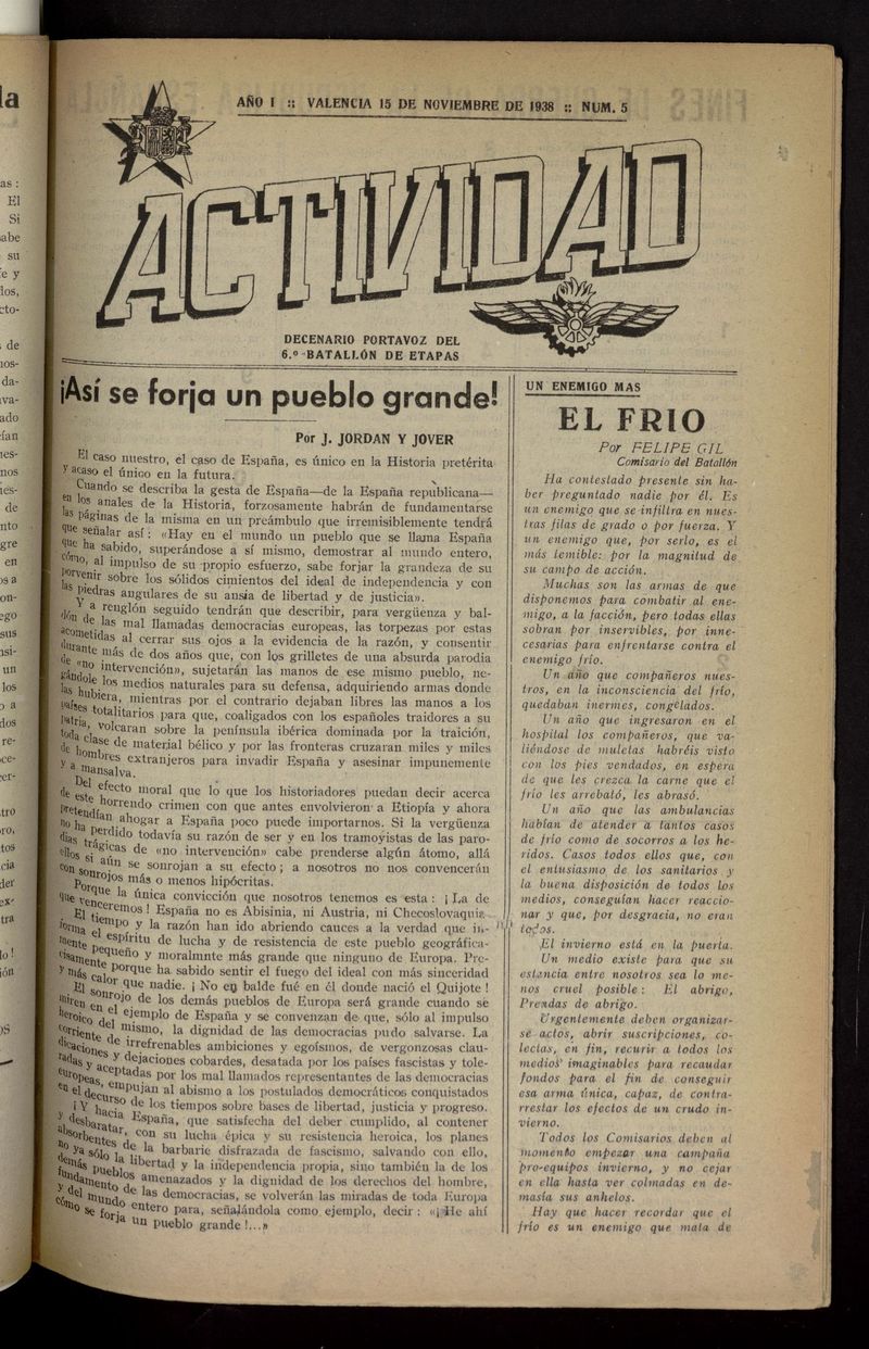 Actividad (Valencia. 1938) del 15 de noviembre de 1938