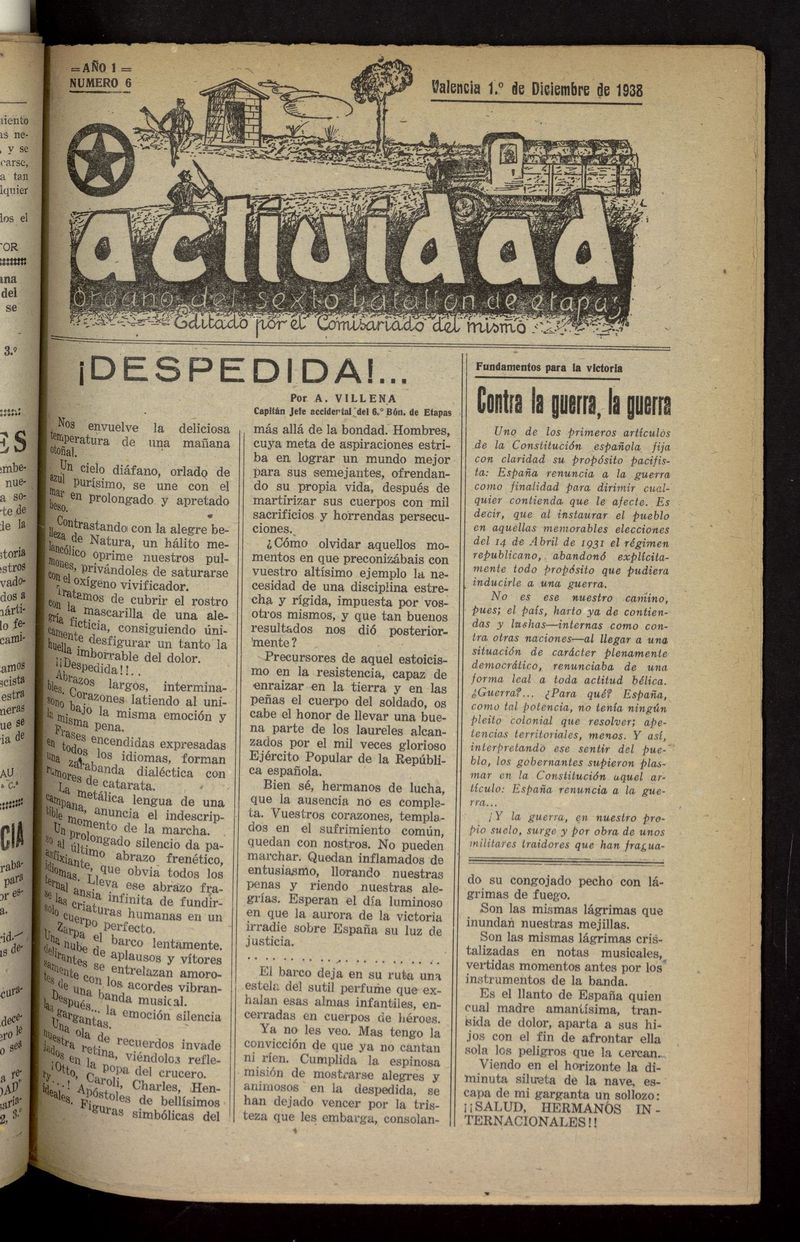 Actividad (Valencia. 1938) del 1 de diciembre de 1938