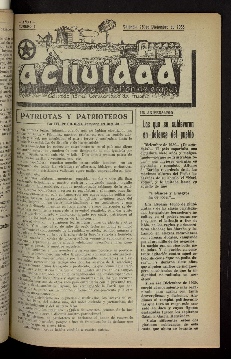 Actividad (Valencia. 1938) del 15 de diciembre de 1938