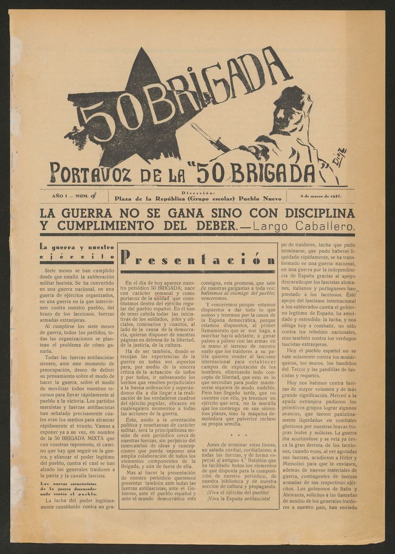 50 Brigada: portavoz de la 50 Brigada del 6 de marzo de 1937