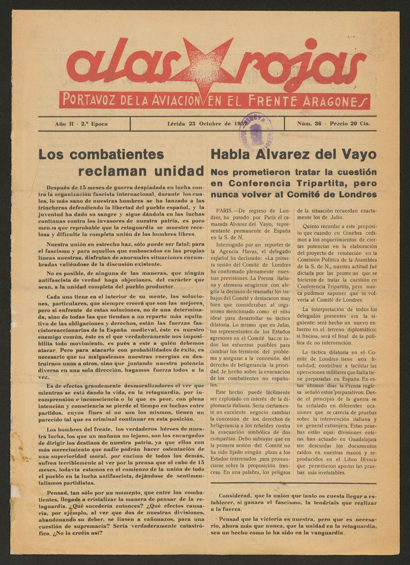 Alas Rojas del 23 de octubre de 1937