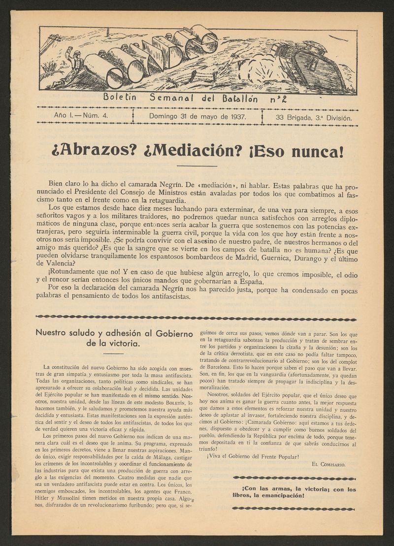 Condes: boletn semanal del Batalln n.2 del 31 de mayo de 1937