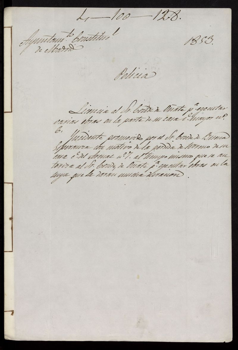 Licencia al Sr. Conde de Oate, para ejecutar varias obras en la parte de su casa calle Mayor, n 6. (1853)
