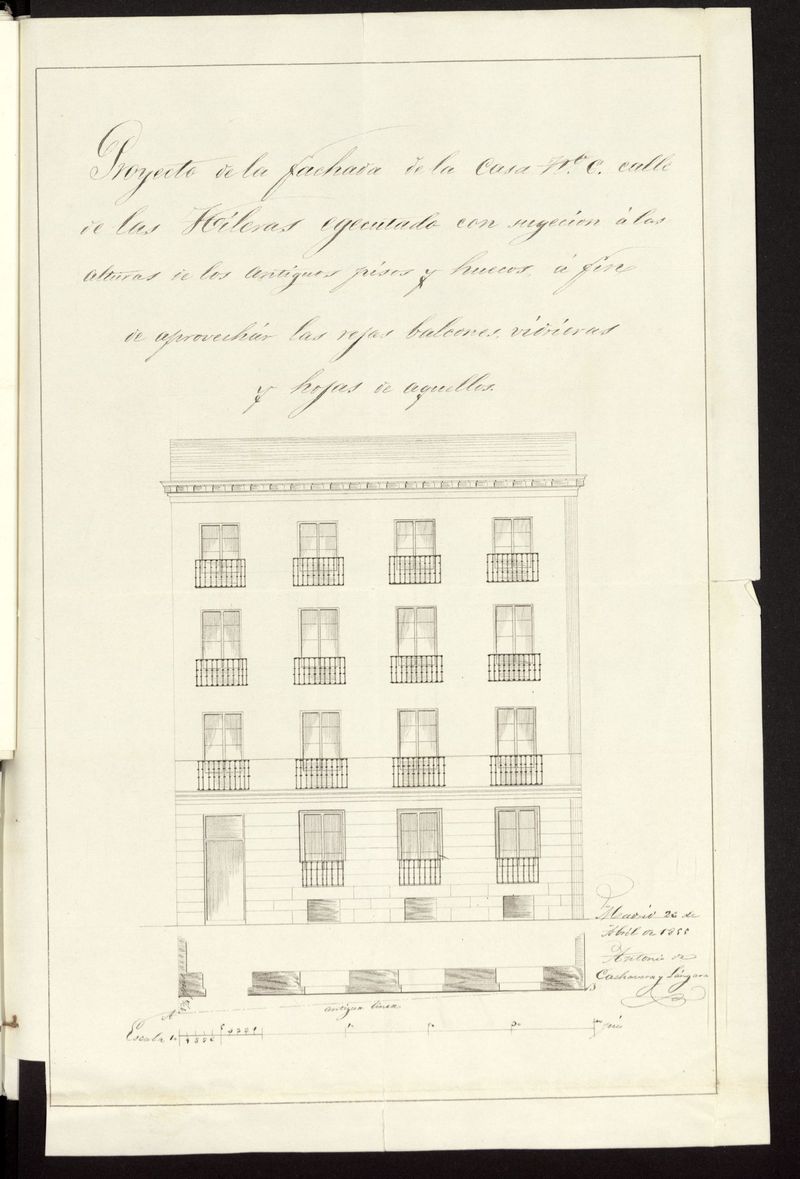 Sobre construir una fachada de la casa calle de las Hileras, n 6 perteneciente a las memorias de Justo Walter, cuya licencia se remiti  al Excmo. Gobernador Civil. (1855)