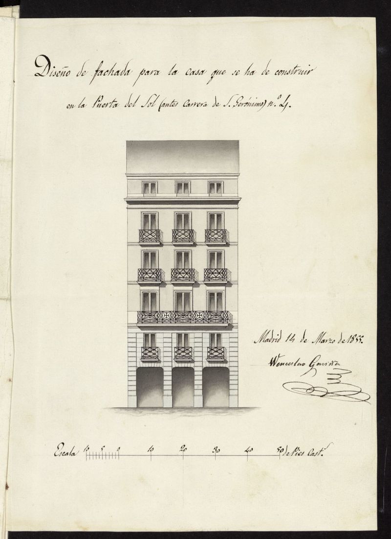 D. Jos M Fernndez Campuzano, sobre edificar de nueva planta la casa n 4 de la carrera de S. Jernimo,(actual n 4 de la Puerta del Sol) manzana 207. (1855)