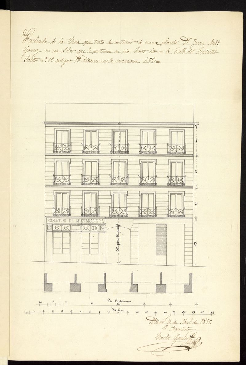 D. Juan Antonio Gómez, sobre construir una casa calle de la Cruz del Espíritu Santo nº 18 nuevo manzana 452. (1855)