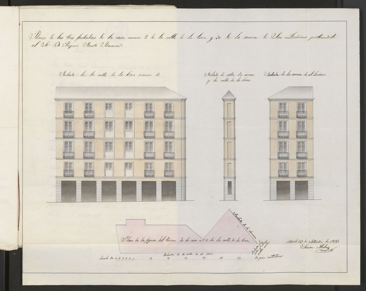 D. Prspero Fausto Jimnez, sobre licencia para edificar de nueva planta la casa calle de la Cruz n 2., que hace ngulo y vuelve con fachada al sitio denominado de las cuatro calles.(1854)