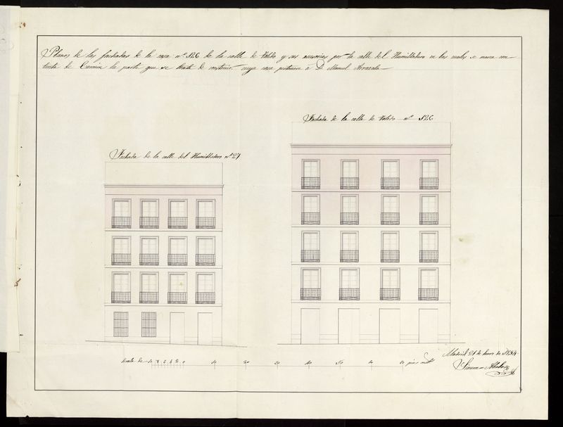 D. Manuel de Arrazola, sobre construccin de un piso 3 y sotabanco en la casa calle de Toledo n 126, y solo piso 3 para la accesoria calle del Humilladero, n 27. (1854)