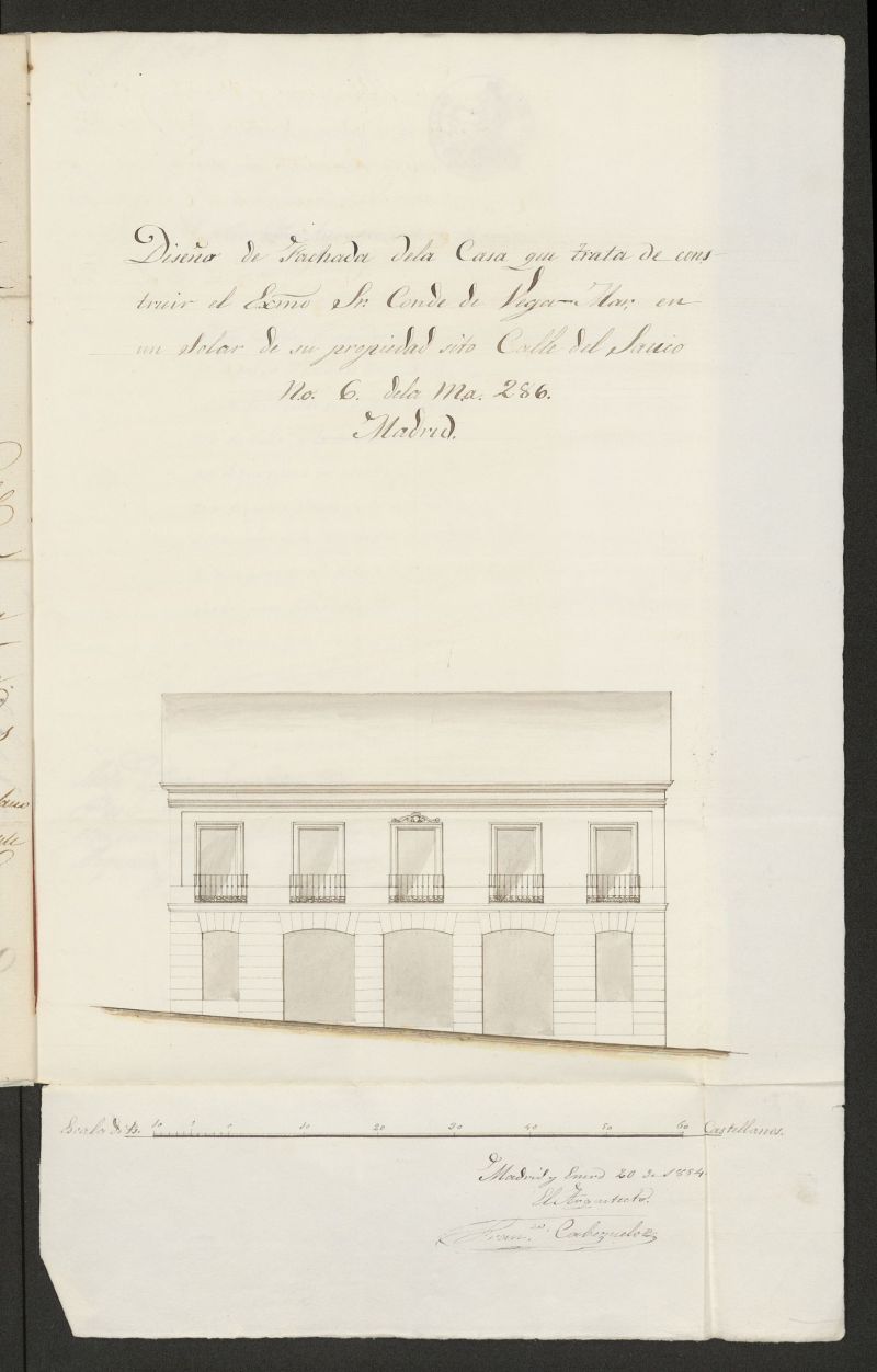 D. Jos M Encinas en nombre del Excmo. Sr. Conde de Vega Mar, sobre edificacin calle del Sauco (actual calle de Prim) n 6 , manzana 286. (1854)