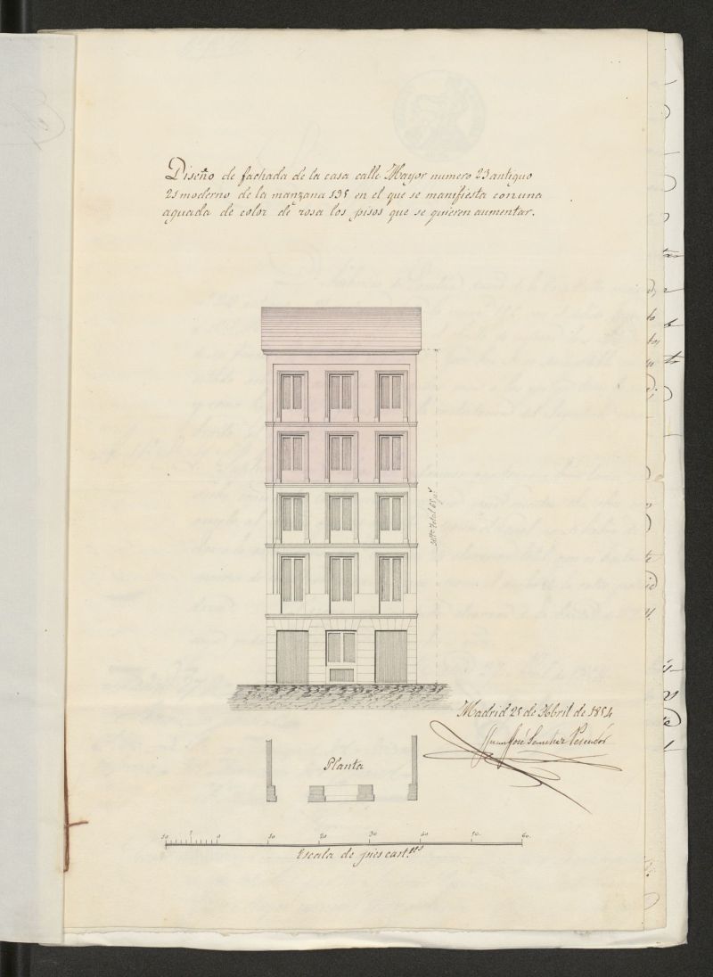D. Ambrosio de Eguiluz, sobre aumentos de pisos 3 y 4, calle Mayor n 21, manzana 195. (1854)