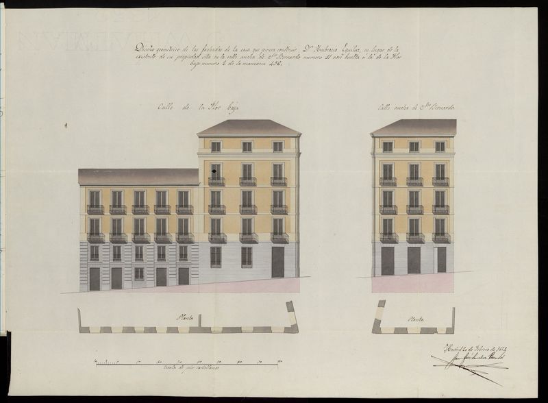 D. Ambrosio de Eguiluz, sobre edificación calle Ancha de S. Bernardo nº 11, con vuelta a la de Flor Baja n º2, manzana 496. (1854)
